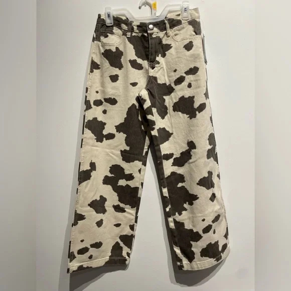 Wild Fable Women's High-Rise Straight Leg Pants Brown Cow Print Size XS NWT - Picture 1 of 4
